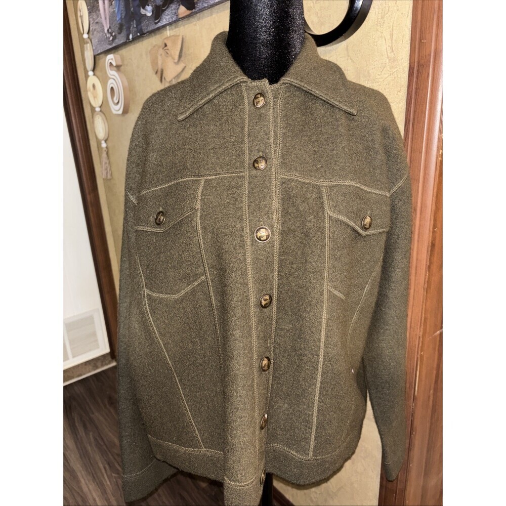 Large Women's Wool Cropped Jacket Army Green Metal Btns Jones New York Country